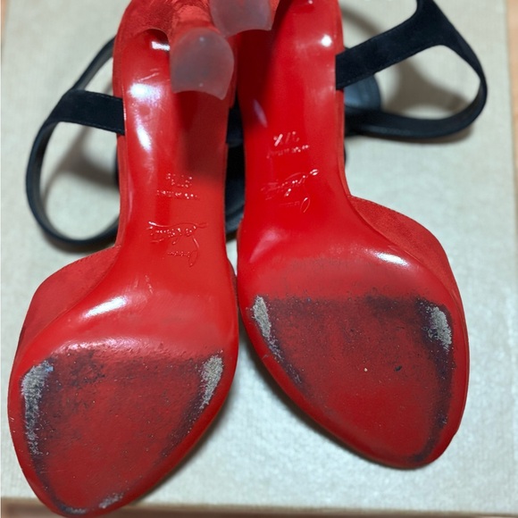 Christian Louboutin Red and Black Peep-Toe Heels - Picture 5 of 9